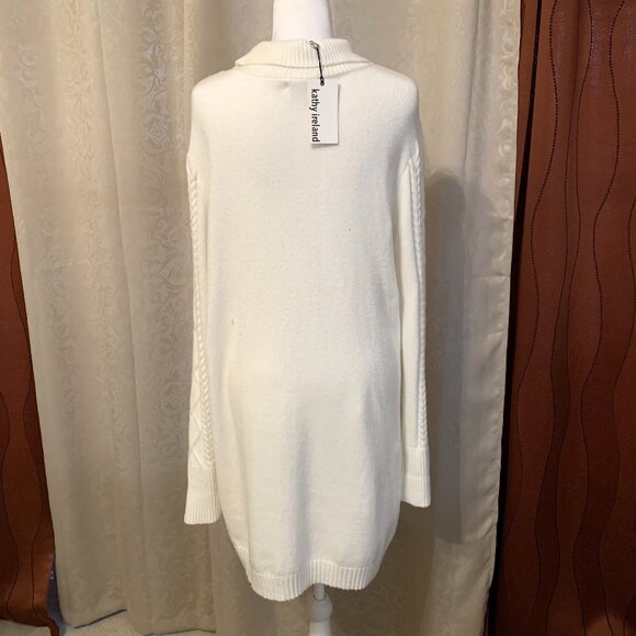 NWT Kathy Ireland Size M Women Cream Cable-Knit Sweater Dress Long Sleeves - Picture 2 of 11